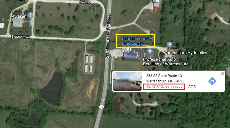 Route map to the WAARCI meeting at Johnson County Emergency Management